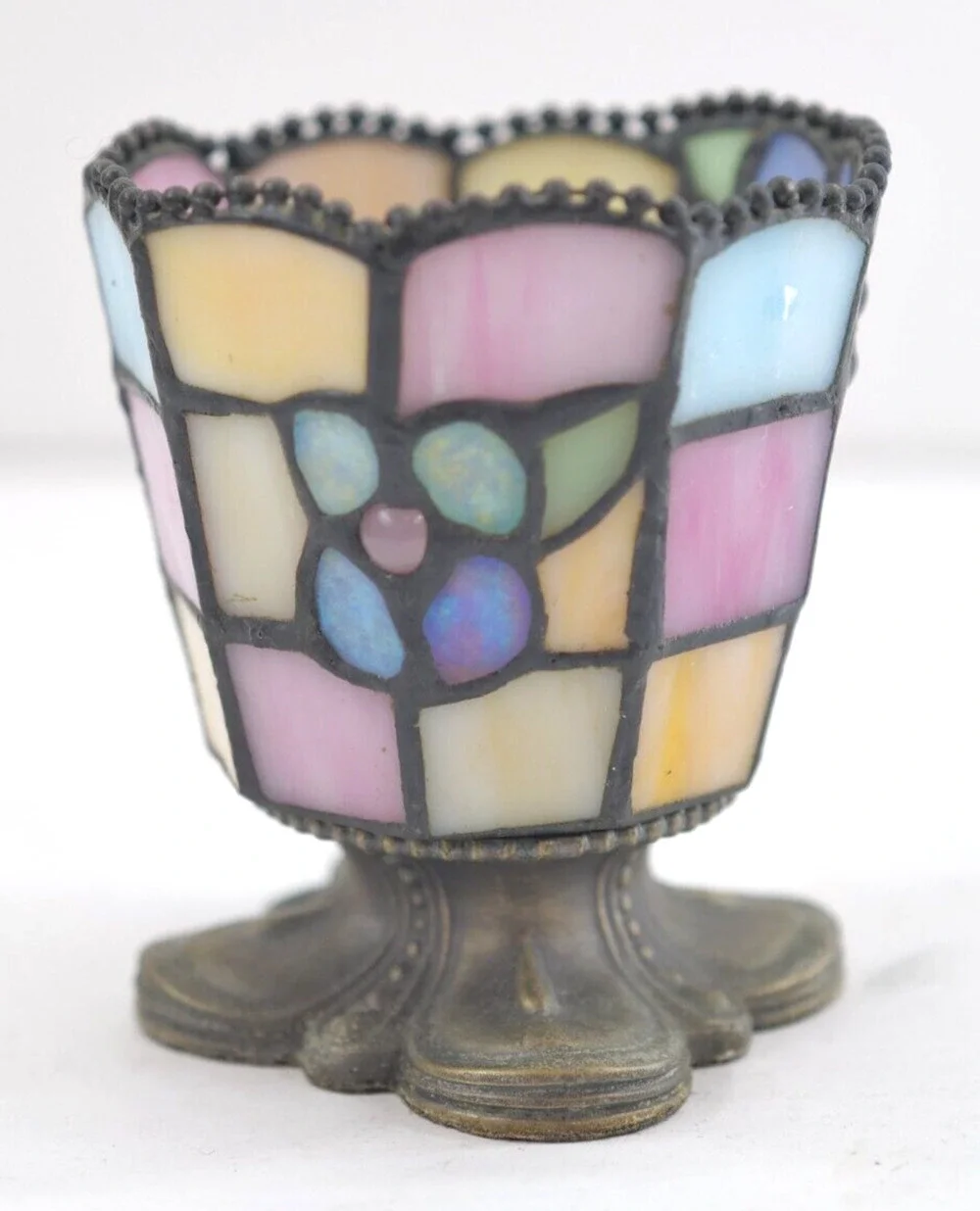 PartyLite Hydrangea Stained Glass Tiffany Style Votive Tea Light Candle Holder